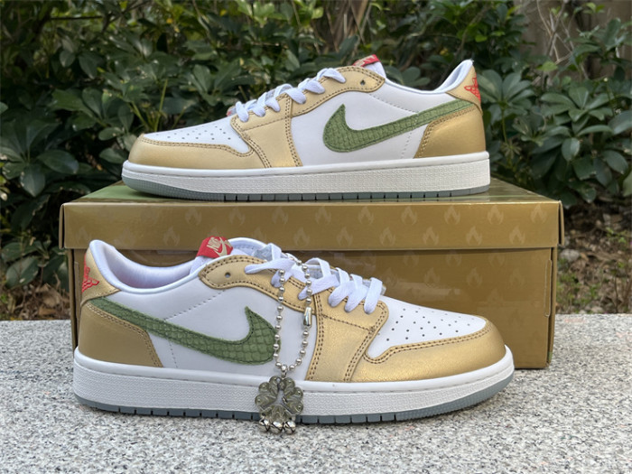 Authentic Air Jordan 1 Low SE “Chinese New Year” White Gold