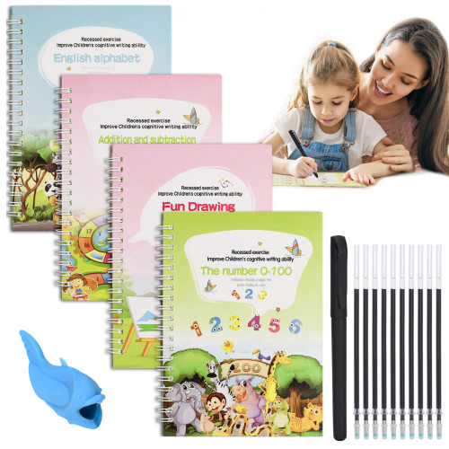 5 PCS Magic Copybook Children Reusable Practice Handwriting Workbook Magic  Ink for Tracing Letter Book Grooved Writing Book