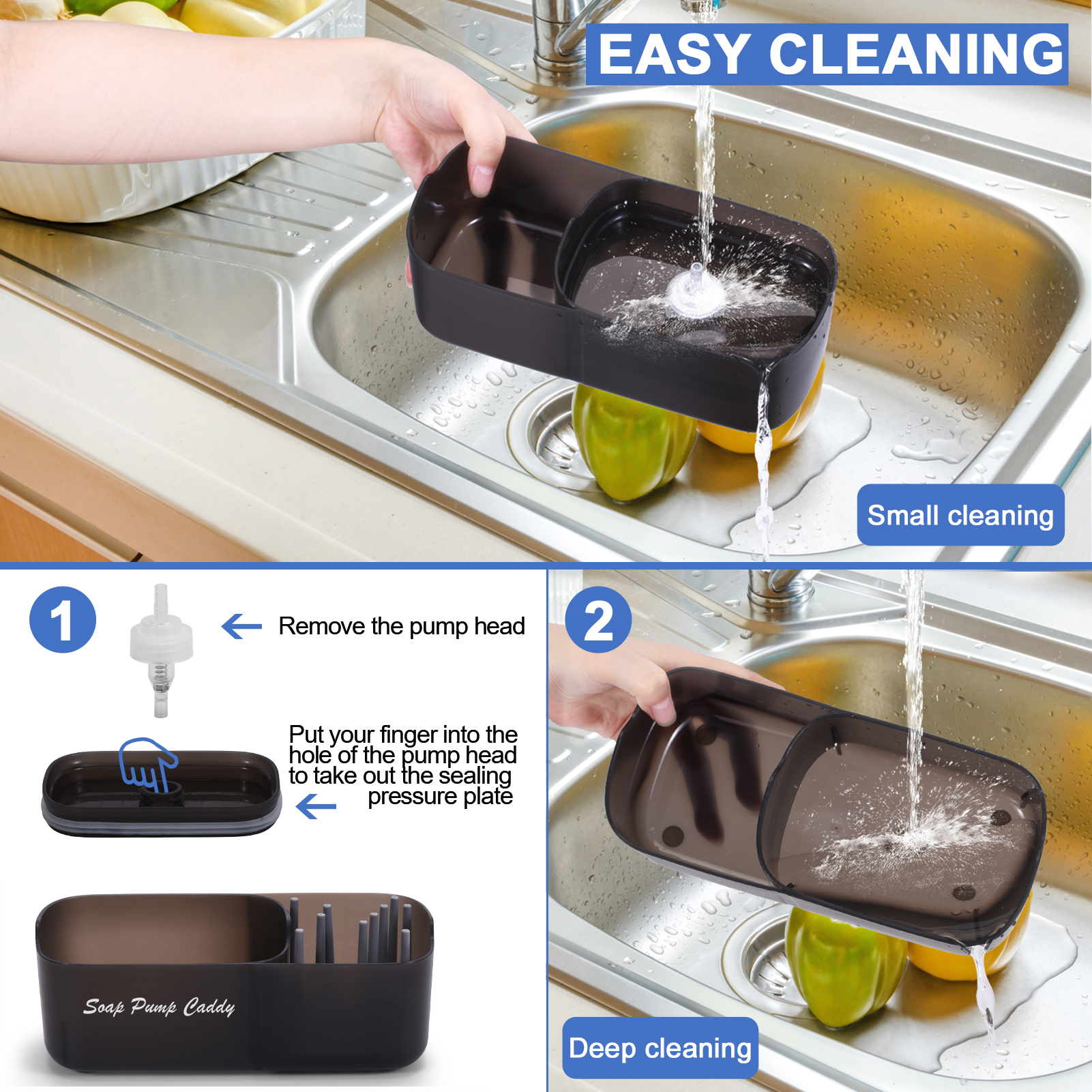 Suanti Kitchen Dish Soap Dispenser with Sponge Holder&Brush Holder for Sink  Organize Eco-Friendly Resin Hand Soap Sponge Dispenser 3 in 1 Hold 11oz