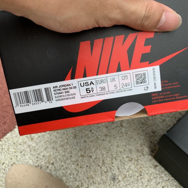 Authentic Air Jordan 1 High “Black Metallic Gold” GS