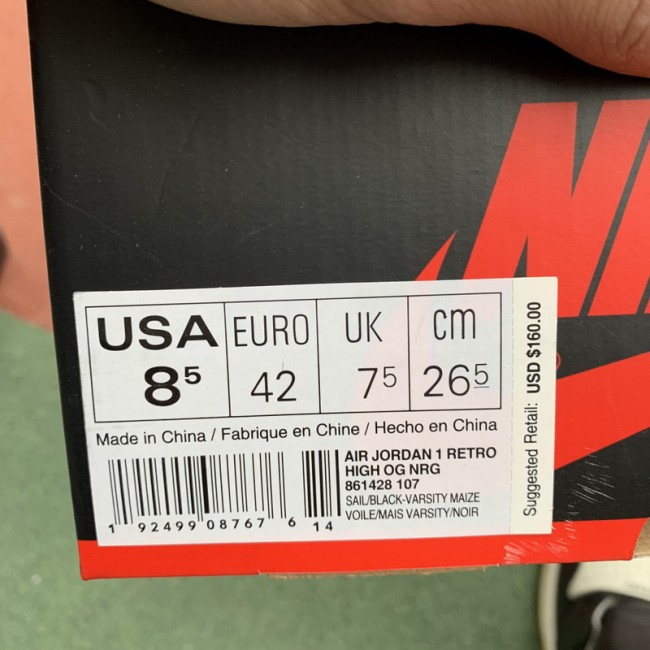 Authentic Air Jordan 1 Retro High Not for Resale Varsity Maize