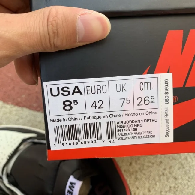 Authentic Air Jordan 1 Retro High Not for Resale Varsity Red