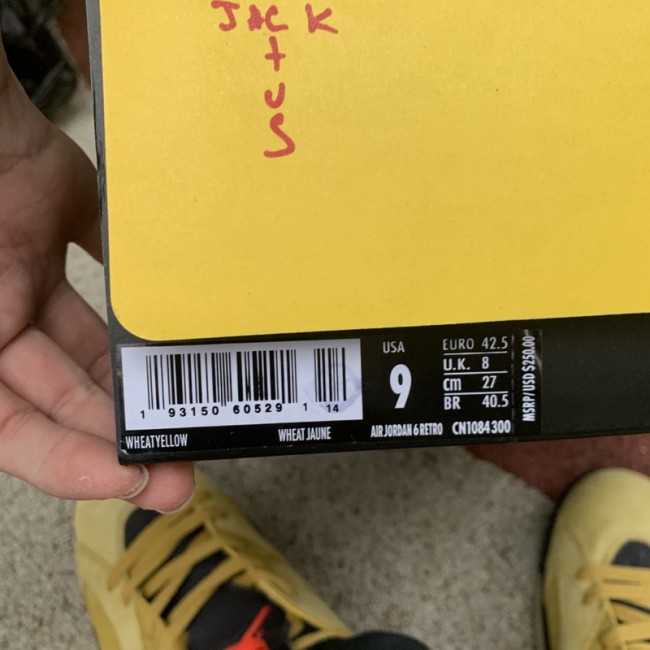 Authentic Travis Scott x Air Jordan 6 Retro Wheat Yellow
