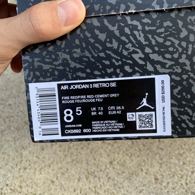 Authentic Air Jordan 3 Retro “Red Cement”