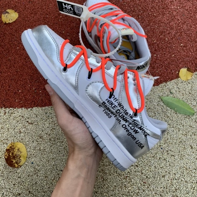 Authentic OFF-WHITE x Nike Dunk Low Silver