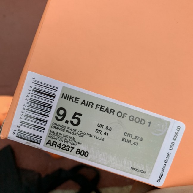 Authentic Nike Air Fear of God 1 Orange