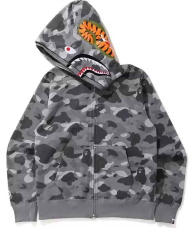BAPE Color Camo Shark Wide Full Zip Double Hoodie Gray