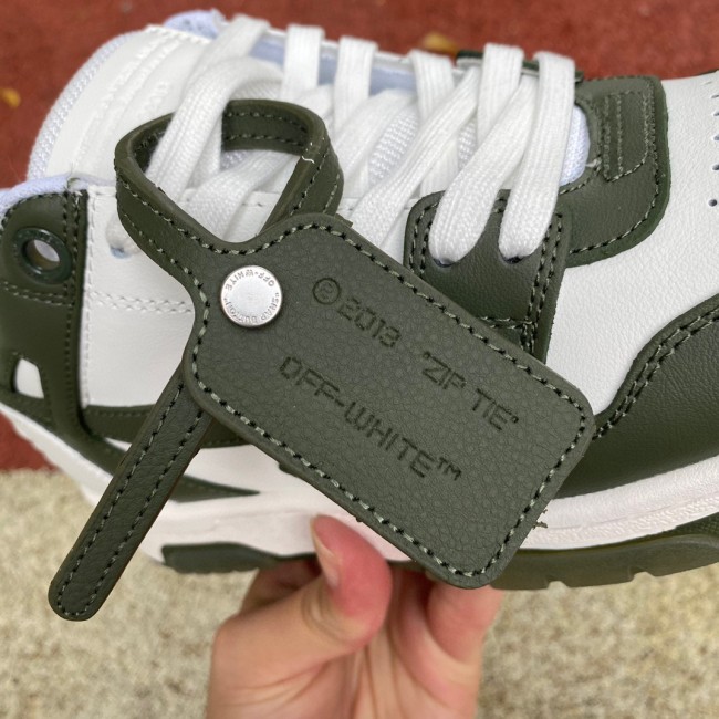 OFF-WHITE Out Of Office OOO Low Tops White Army Green