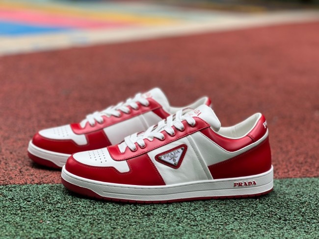 Prada Downtown Low Top Sneakers Leather Red