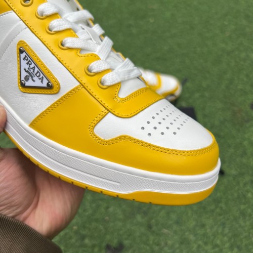 Prada Downtown Low Top Sneakers Leather White Yellow Sun
