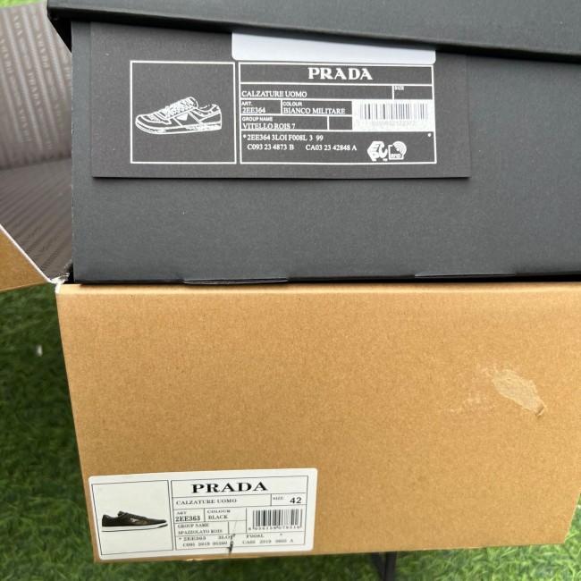 Prada Downtown Low Top Sneakers Leather Black Black White