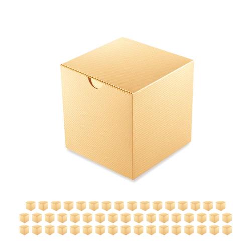 50 Gift Boxes 4x4x4 Inches, Paper Gift Boxes with Lids for Crafting, Gift Ornaments, Cupcakes, Candles, Wedding Favor Boxes, Glossy Gold, Textured Finish