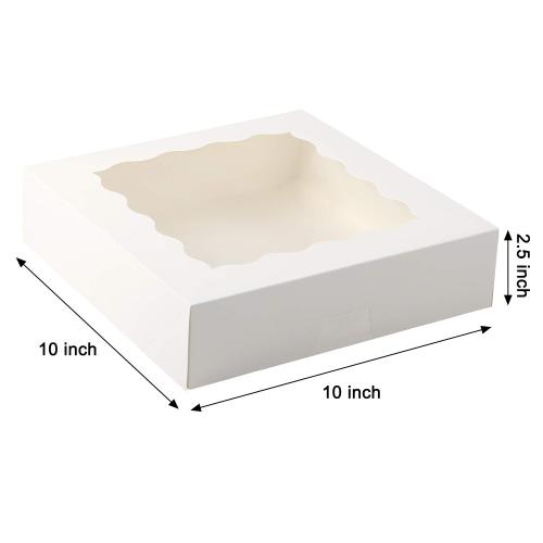 24pcs Pie Boxes 10x10x2.5in White Bakery Boxes Pastry Boxes with Window for Pies, Cookies and Muffins