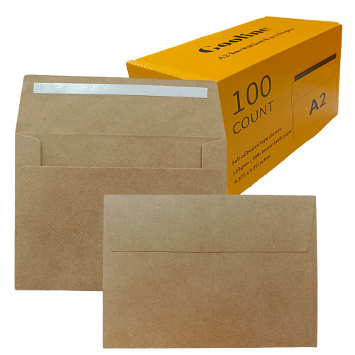 Gooline Kraft Brown A2 Invitation Envelopes，100 Pack 4.375 x 5.75 Inches Quick Self Seal envelopes, for Wedding, Graduation, Baby Shower, Greeting Card