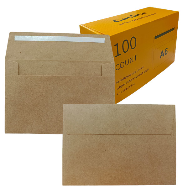 Gooline Kraft Brown A6 Invitation Envelopes ,100 Pack 4.75 x 6.5 Inches Quick Self Seal Envelopes， for Wedding, Graduation, Baby Shower, Greeting Card