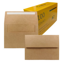 A7 Brown Kraft Invitation Envelopes 5x7 100 Packs Perfect for Wedding, Chirstmas Cards, 5x7 Photos, Baby Shower, Birthday, Party, Invitations - Peel, Press & Self Seal