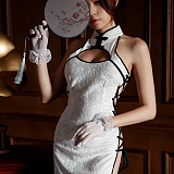 セクシーサイド編み上げチャイナドレスコスプレ ホワイト