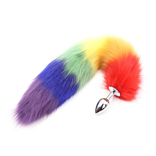 キツネテールアナルプラグ 虹色狐尻尾