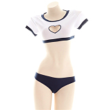 胸にハート開けの体操服 兎の尻尾付き ネイビーブルー