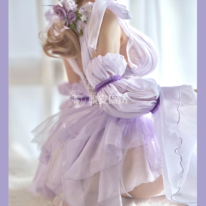 薄紫色の眠り姫高級ランジェリー5点セット【晚安魔法】