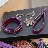 シンプルで魅惑的なパープルSM拘束首輪 リード付き