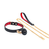 洒落感が宿る革鈴付きの本革SM首輪 リード付き 黒赤