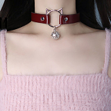 リンリンと鳴る鈴が付いた可愛い猫モチーフチョーカーリード付き 5色