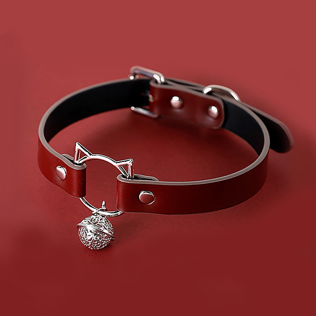 リンリンと鳴る鈴が付いた可愛い猫モチーフチョーカーリード付き 5色