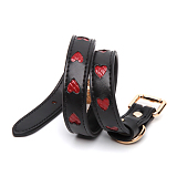 ハート型にくり抜かれた鈴付き本牛革拘束首輪 リード付き