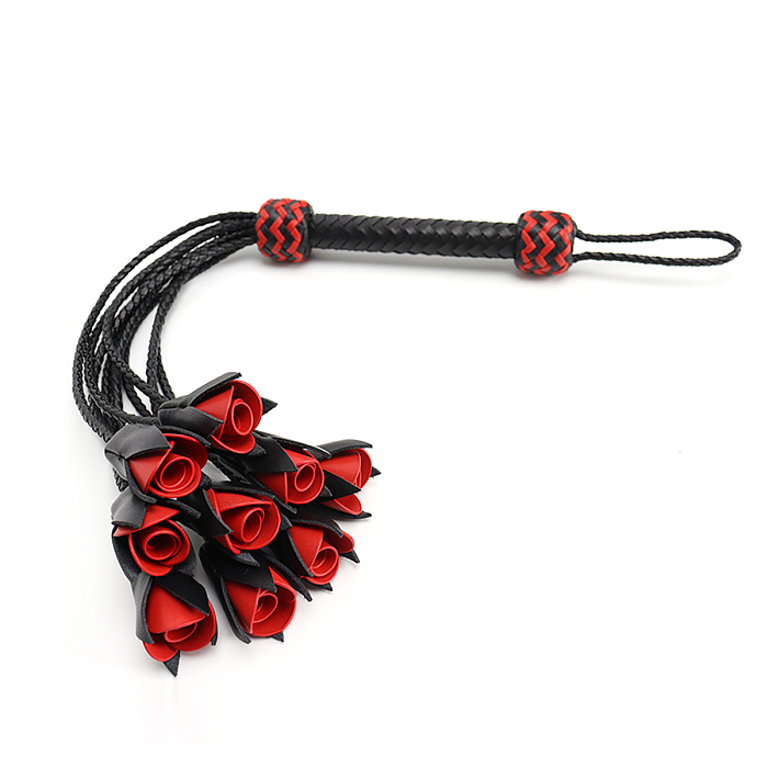 9本の薔薇の花束でお尻を叩こう！高級本革製薔薇のバラ鞭 56cm 赤/黒