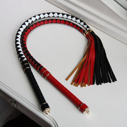 先端バラタイプ編み込み一本鞭 90cm 白黒/赤黒