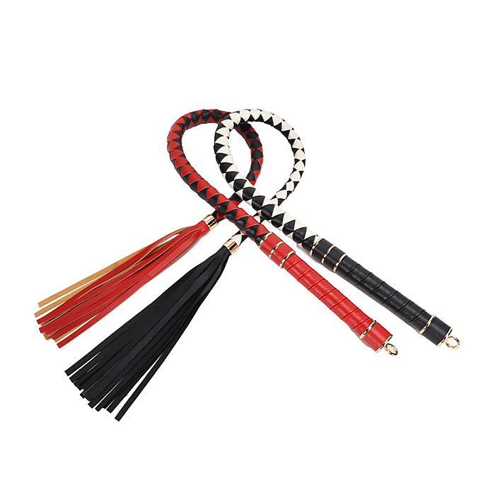 先端バラタイプ編み込み一本鞭 90cm 白黒/赤黒