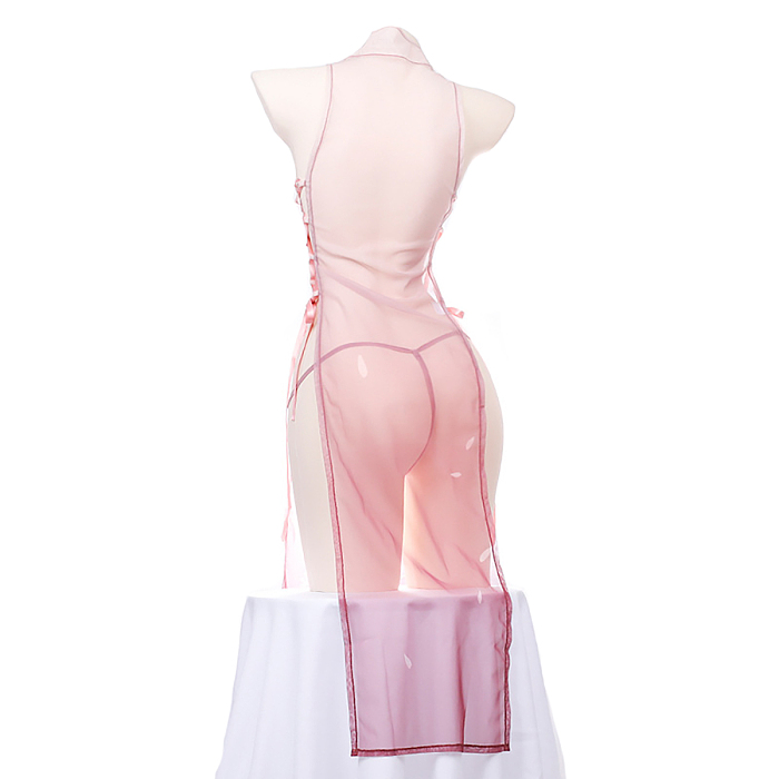 透け透けサイド編み上げセクシーチャイナコスプレ ピンク