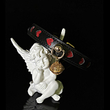 ハート型にくり抜かれた鈴付き本牛革拘束首輪 リード付き