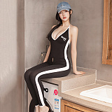 クロッチオープン可能なオールインワンヨガヴェア ブラック/グレー