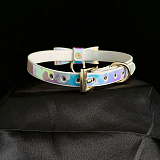 光沢感で目を引くオーロラブルー本革SM拘束首輪