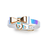 光沢感で目を引くオーロラブルー本革SM拘束首輪