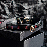 ハート型にくり抜かれた鈴付き本牛革拘束首輪 リード付き