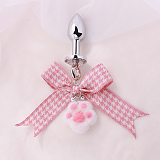 ふわふわで可愛い肉球のチェック柄リボンアナルプラグ