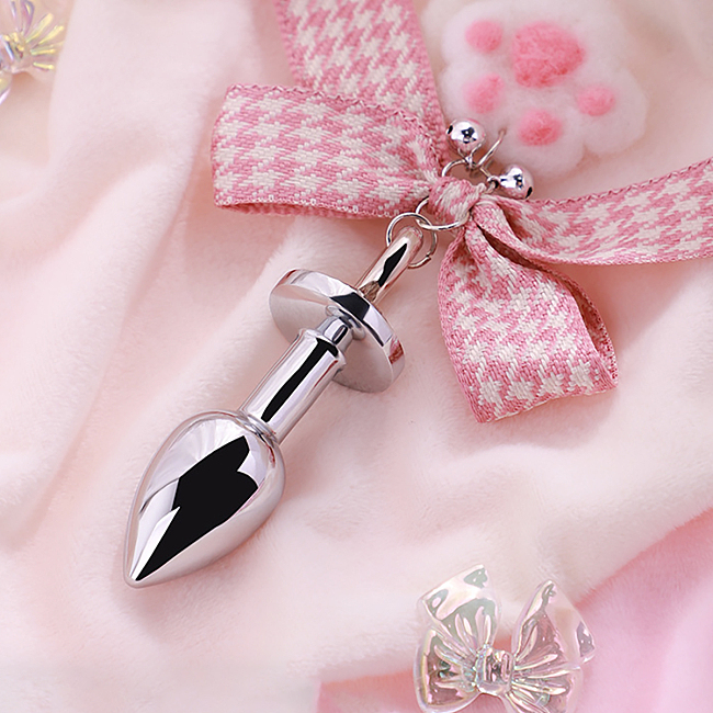 ふわふわで可愛い肉球のチェック柄リボンアナルプラグ