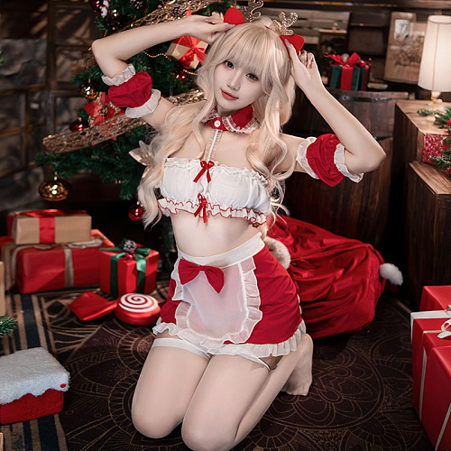 可愛いクリスマス風サンタメイド服コスプレ