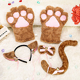 萌え萌えにゃんこコスプレ小道具四点セット（猫耳+チョーカー+しっぽ+肉球手袋）