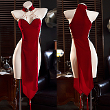 エレガントなワインレッドハイレグチャイナコスプレ