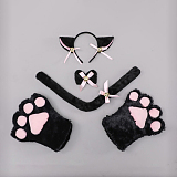 萌え萌えにゃんこコスプレ小道具四点セット（猫耳+チョーカー+しっぽ+肉球手袋）