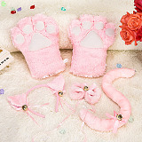 萌え萌えにゃんこコスプレ小道具四点セット（猫耳+チョーカー+しっぽ+肉球手袋）