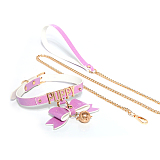 高級感溢れた光沢感のあるリボンと光る鈴が付いたSM拘束首輪 リード付き