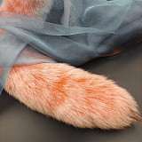 リボン付きのふわふわな尻尾付きのアナルプラグ オレンジ