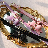 高級感溢れた光沢感のあるリボンと光る鈴が付いたSM拘束首輪 リード付き