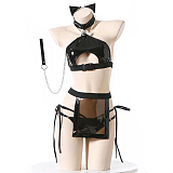 セクシーなセパレートエナメルねこガールコスプレ6点セット