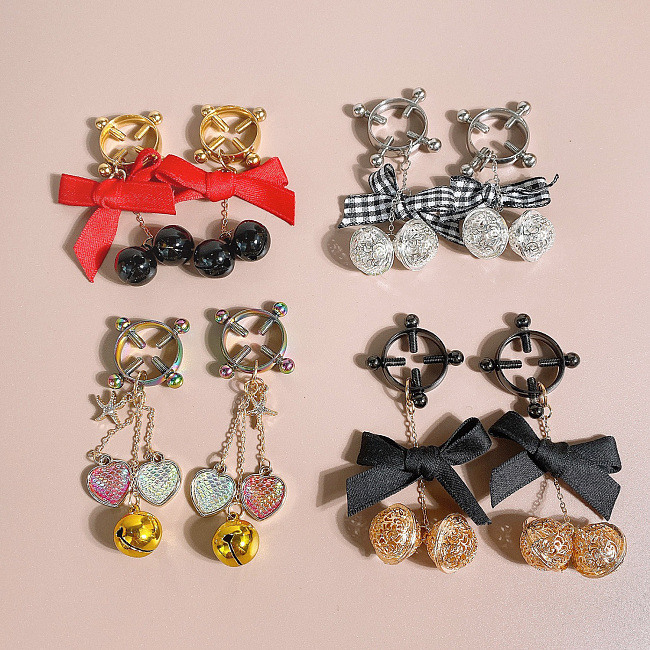 リボン飾りと鈴の組合せで無敵可愛いリングニップルクリップ 四タイプ